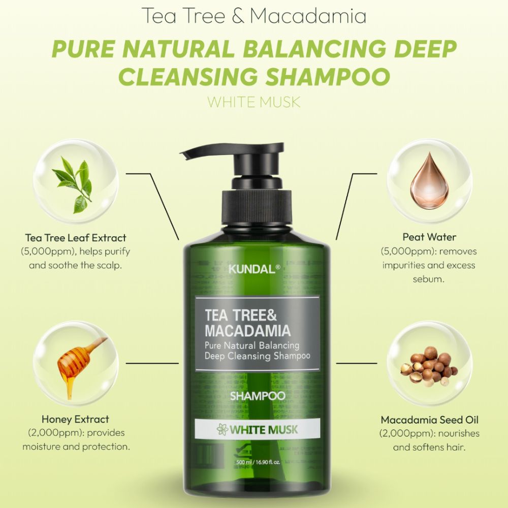 KUNDAL Tea Tree & Macadamia Deep Cleansing Shampoo – Cherry Blossom