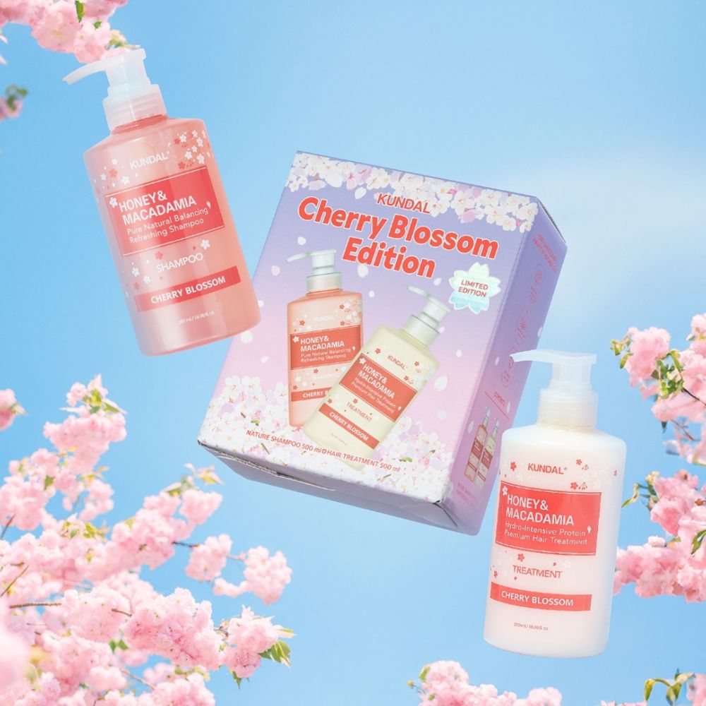 KUNDAL Honey & Macadamia Cherry Blossom – Spring Edition ( Shampoo + Treatment) Set