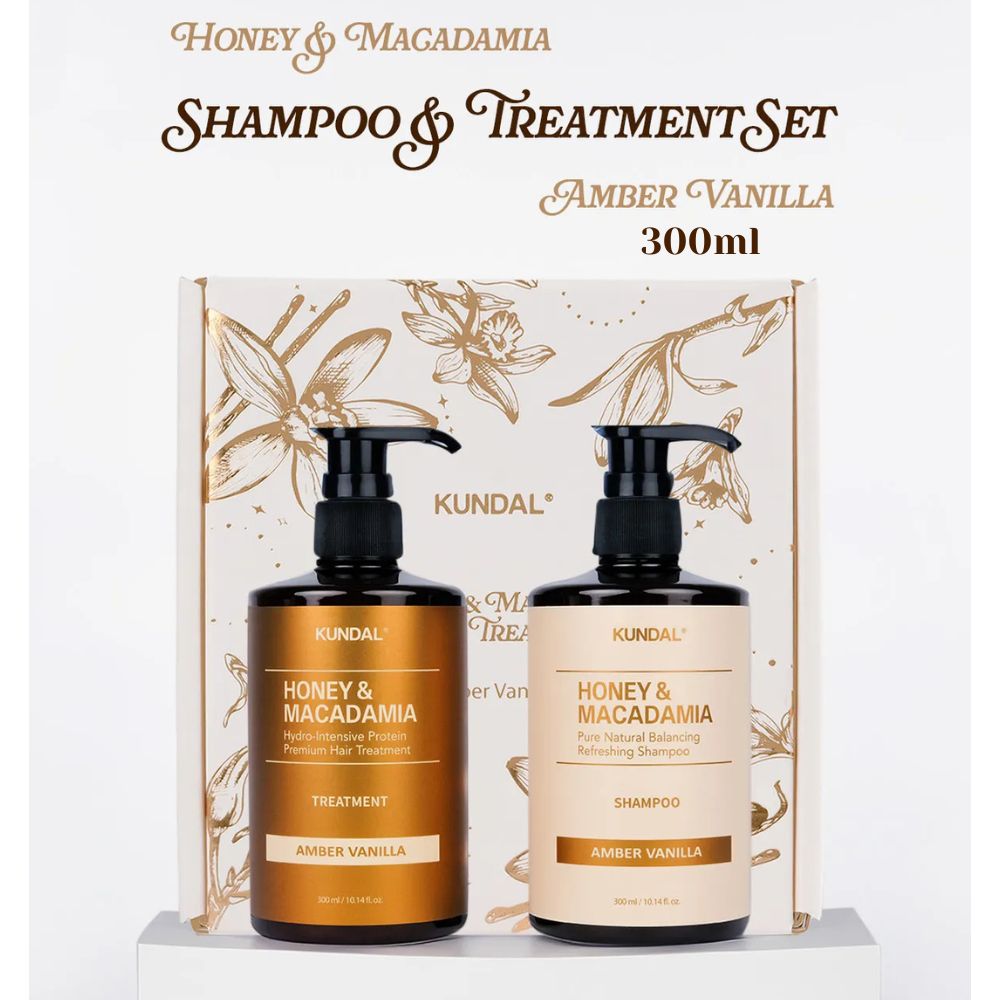 Kundal Honey & Macadamia Shampoo & Treatment Set Amber Vanilla 300ml Set