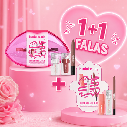 1+1 FALAS Huda Beauty Habibti Face And Lip Set + Huda Beauty Habibti Mini Lip Kit