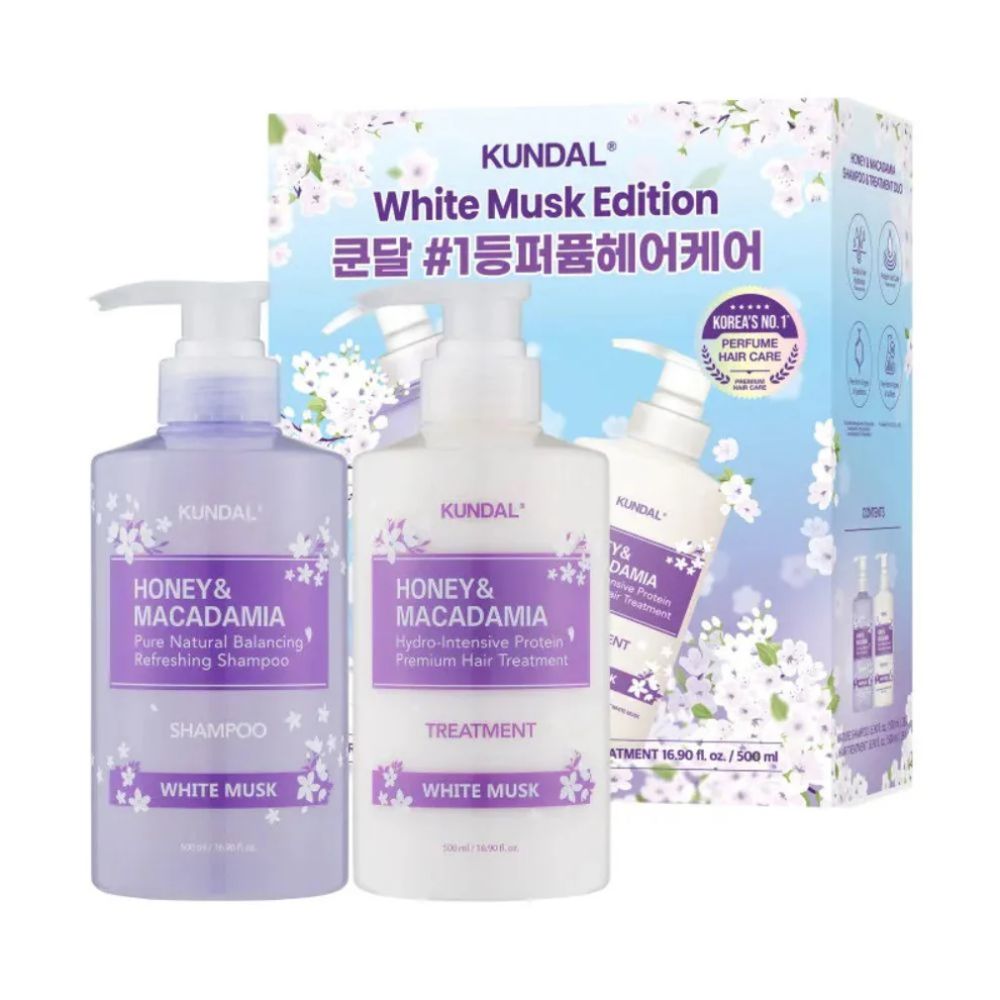 KUNDAL Honey & Macadamia White Musk Edition ( Shampoo + Treatment) 500ml Set